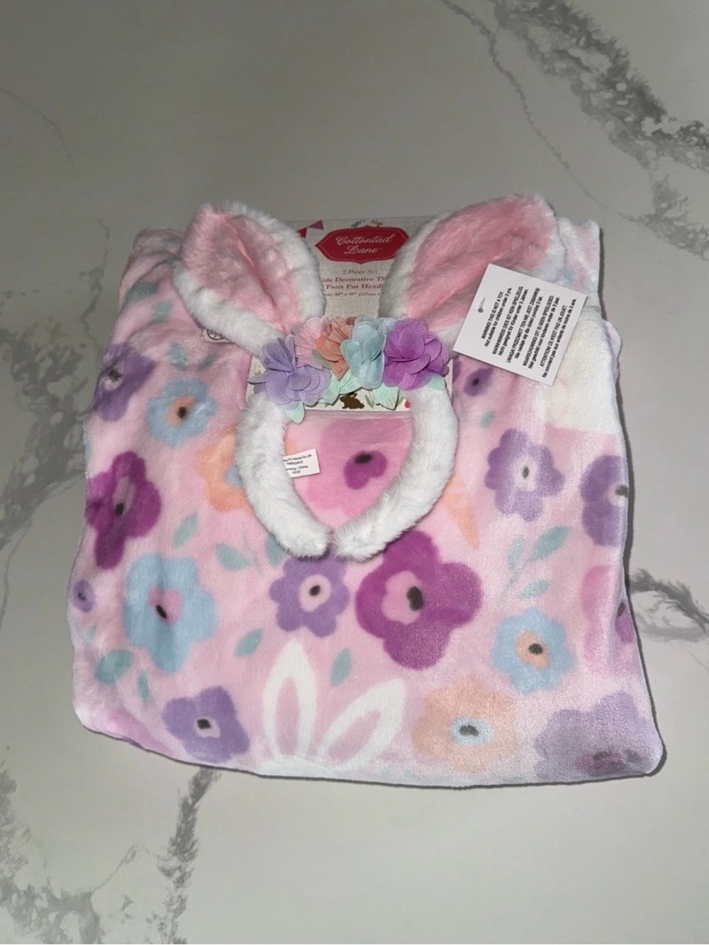 Floral Bunny Baby or Toddler Blanket and Headband NEW